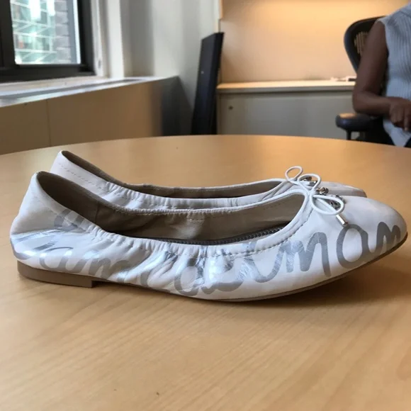 Sam Edelman White Leather Flats with Silver Accents - Picture 5 of 6